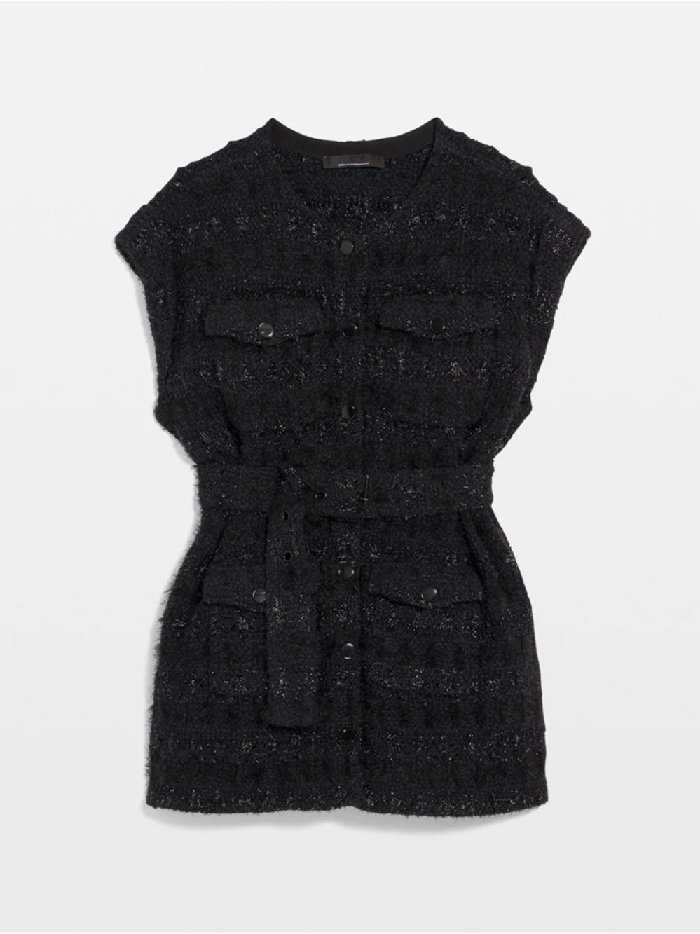 White House Black Market Black Belted Tweed Sweater Vest